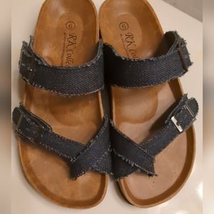 R K Collection, blue denim sandals size 6. Excellent condition.